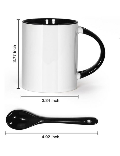 Colorful 11oz Ceramic Coffee Mug with Black Handle and Spoon, Featuring 'Espresso Yourself Fearlessly' Design