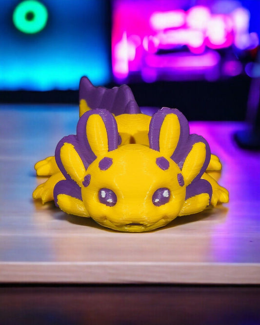 Vibrant Articulated 3D Printed Baby Axolotl Model - "Baby Split"