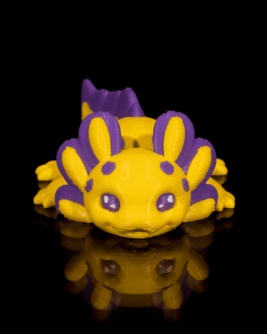 Vibrant Articulated 3D Printed Baby Axolotl Model - "Baby Split"