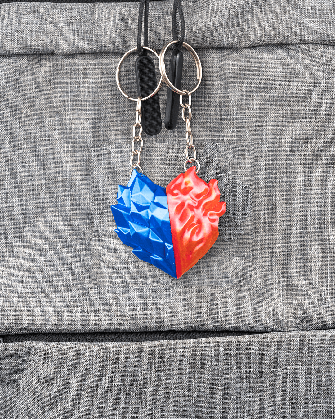 Element Duo Pendants | Fire & Ice Split Heart Necklace Set