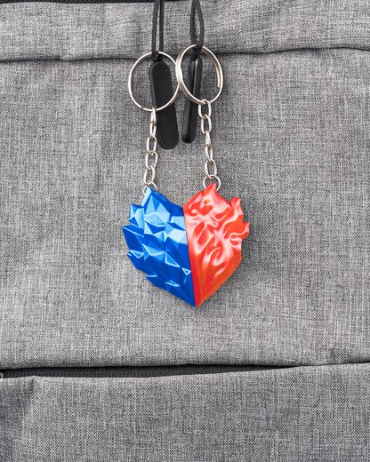 Element Duo Pendants | Fire & Ice Split Heart Necklace Set