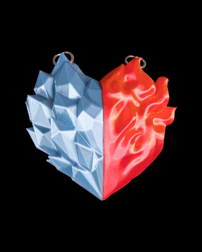 Element Duo Pendants | Fire & Ice Split Heart Necklace Set