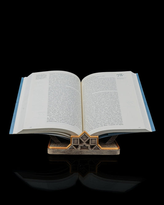Foundation of Wisdom Book Stand – Brown & Gold Finish | 3D Printed Geometric Book Display