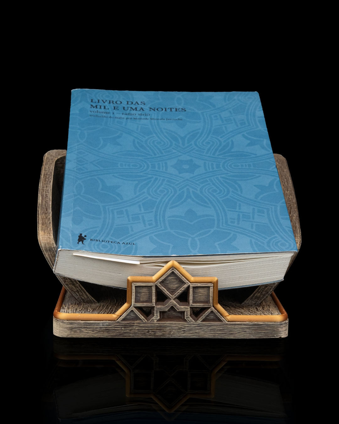 Foundation of Wisdom Book Stand – Brown & Gold Finish | 3D Printed Geometric Book Display