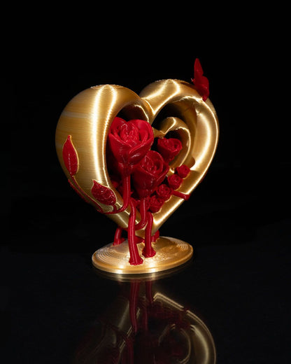Heart and Roses Statue – 3D Printed Romantic Decor with Butterfly Accent
