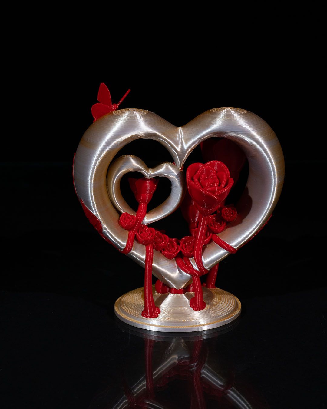Heart and Roses Statue – 3D Printed Romantic Decor with Butterfly Accent