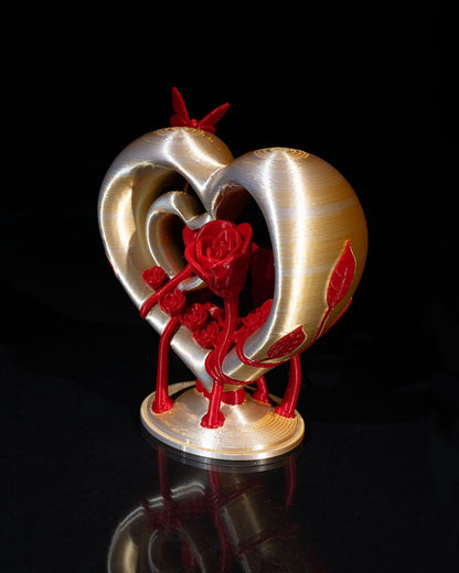 Heart and Roses Statue – 3D Printed Romantic Decor with Butterfly Accent