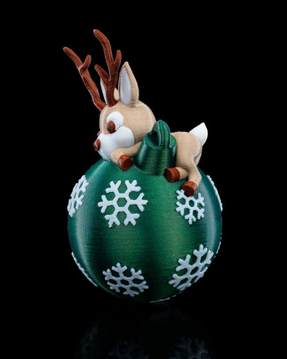 Lying Reindeer Christmas Ornament by STLFlix - Festive Holiday Decor with Snowflake Ornament Ball