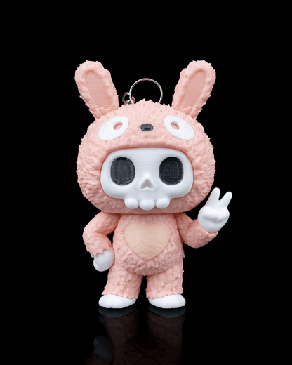 Skubbies: Tuff – 3D Printed Pink Bunny Skull Collectible with Peace Sign