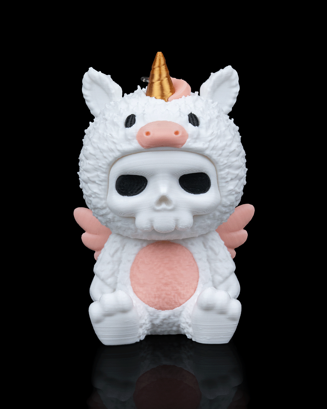 Skubbies: Unna – 3D Printed Unicorn Skull Collectible with Pink Wings