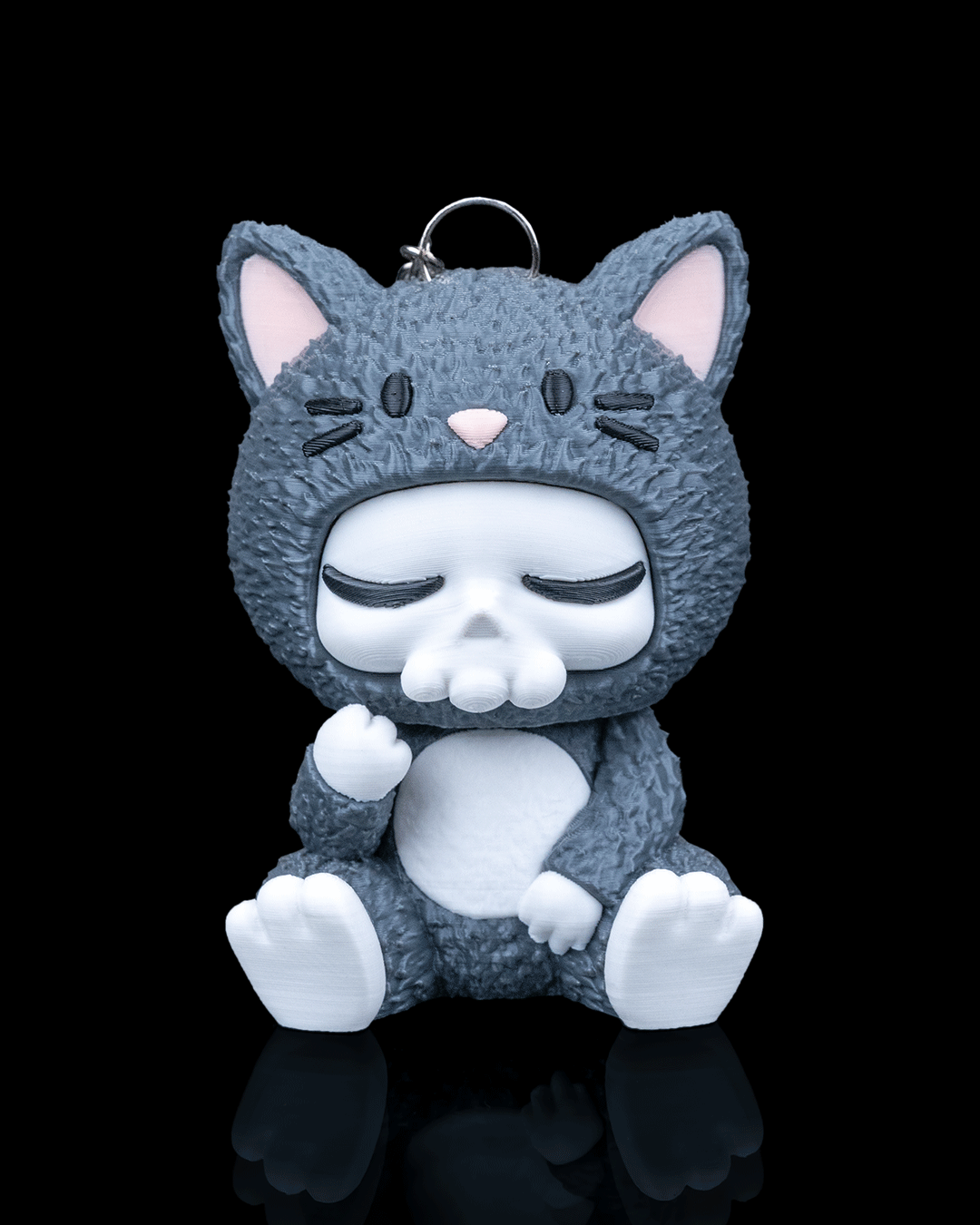 Skubbies: Whispurr – 3D Printed Sleepy Cat Skull Collectible Keychain Figure