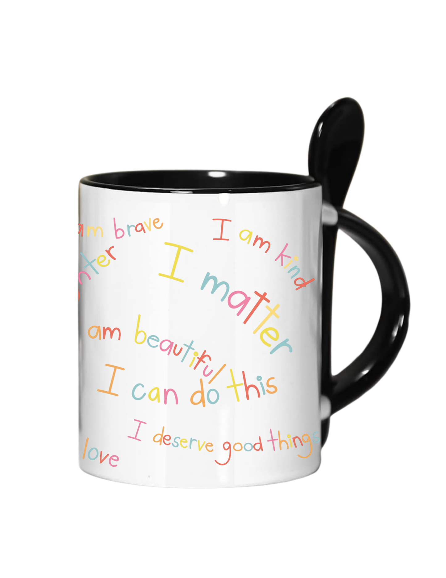 Inspirational Affirmations Mug - Motivational Quotes Coffee Cup with Spoon Holder for Daily Positivity and Self-Care