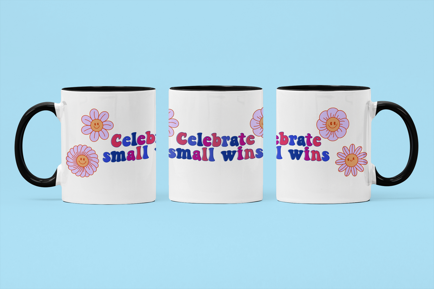 Celebrate Small Wins Motivational Mug - Inspirational Ceramic Coffee Mug with Colorful Flowers - Perfect Office Gift