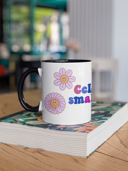 Celebrate Small Wins Motivational Mug - Inspirational Ceramic Coffee Mug with Colorful Flowers - Perfect Office Gift