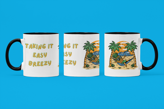 Relaxation Pineapple Mug - Tropical Beach Vibes with Hammock, Palm Trees, and Sunglasses Pineapple - Perfect Vacation Gift