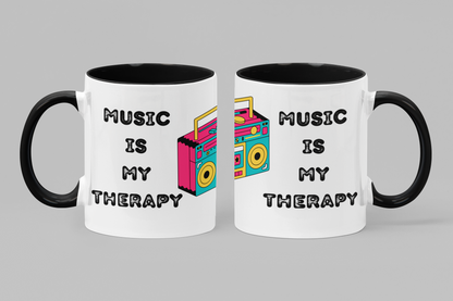 Music Therapy Mug | Retro Boombox Design | Colorful & Therapeutic Ceramic Mug with Spoon | Perfect Gift for Music Lovers