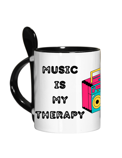 Music Therapy Mug | Retro Boombox Design | Colorful & Therapeutic Ceramic Mug with Spoon | Perfect Gift for Music Lovers