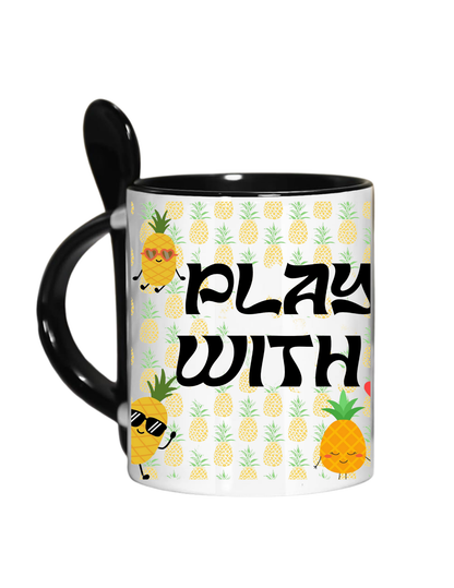 Playful Pineapple Pattern Mug - "Plays Well With Others" - Fun and Quirky Ceramic Coffee Cup with  Black Handle